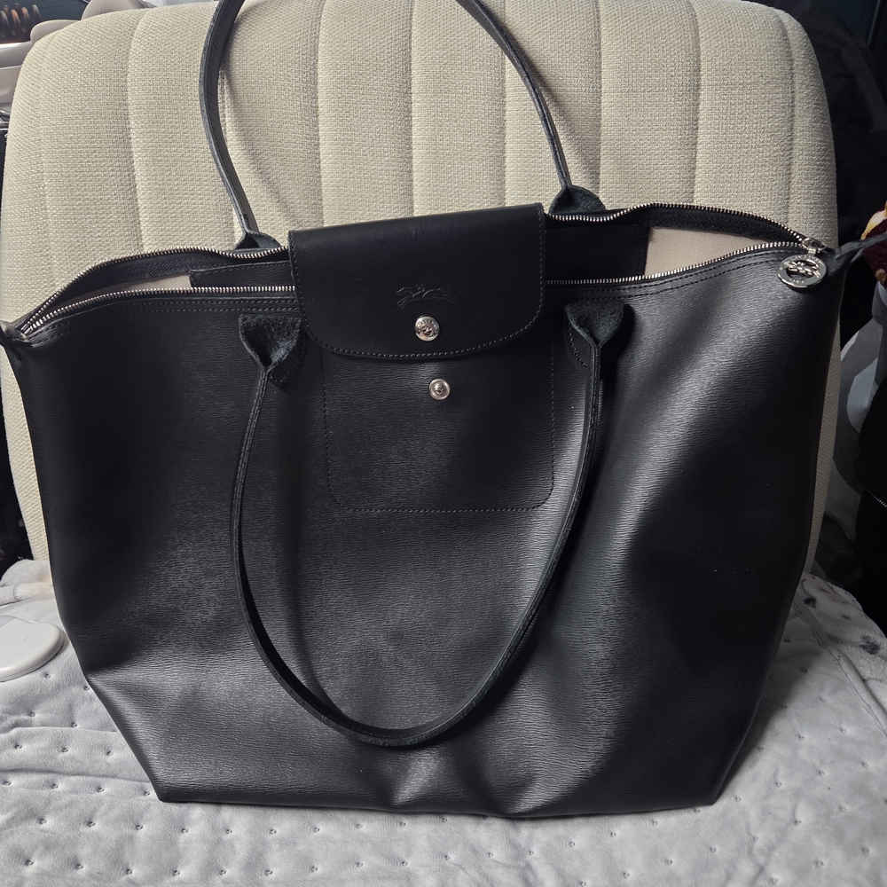 Longchamp Leather Black Tote Bag Large
